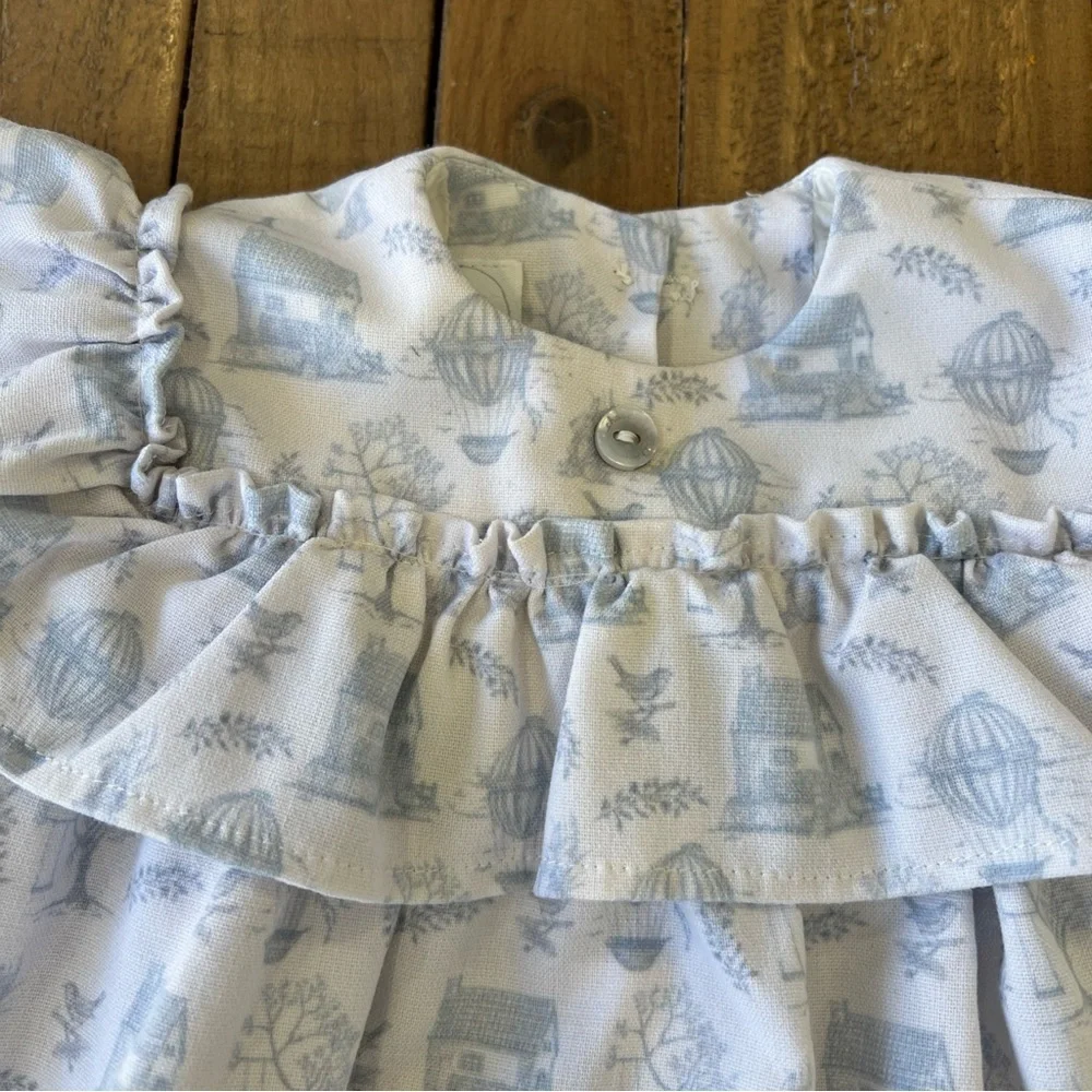 Chaupinet Clothing boutique Vintage Village Ruffle Dress 3-6 Months Blue White